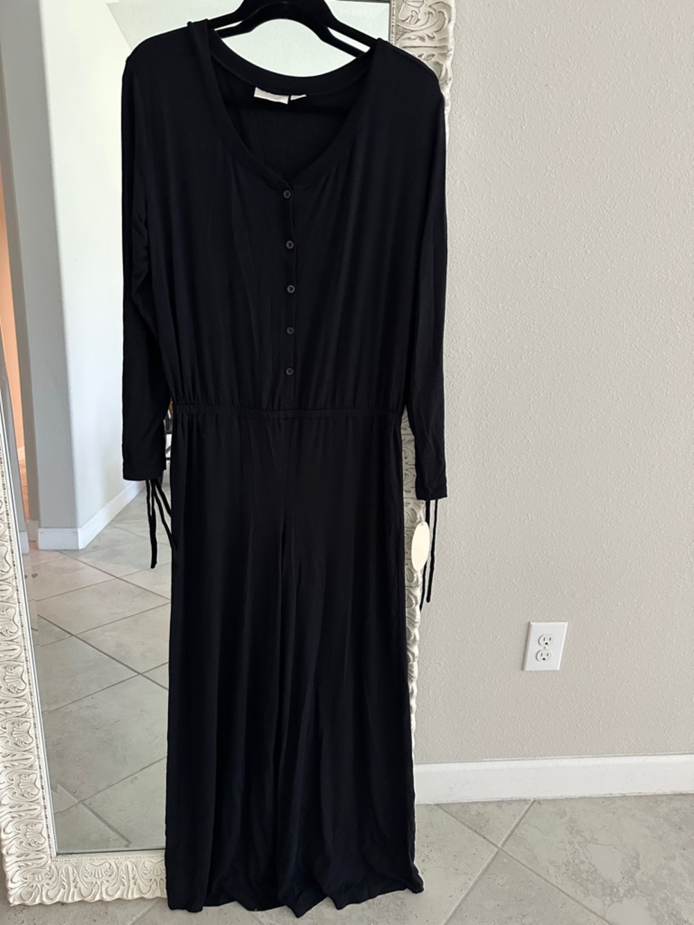 Nordstrom Lingerie Black Long-Sleeve Button-Front Wide Leg Jumpsuit